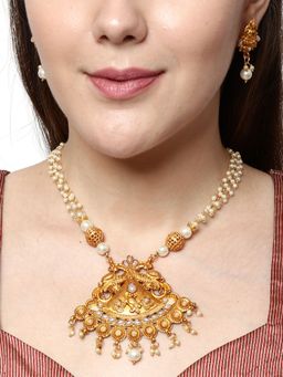 Anika's Creations - Gold Plated Maa Laxmi Stone Studded Necklace with Earrings for Women