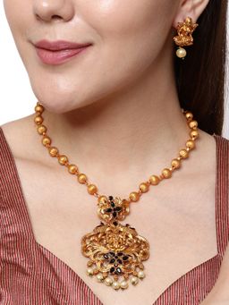 Anika's Creations - Gold Plated Maa Laxmi Stone Studded Necklace with Earrings for Women