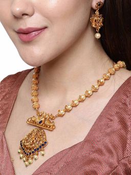 Anika's Creations - Gold Plated Maa Laxmi Stone Studded Necklace with Earrings for Women