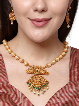Anika's Creations - Gold Plated Maa Laxmi Stone Studded Necklace with Earrings for Women