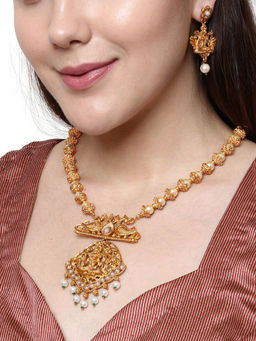 Anika's Creations - Gold Plated Maa Laxmi Stone Studded Necklace with Earrings for Women