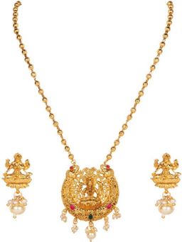 Anika's Creations - Antique Matte Gold Finish White Stone Studded Temple Jewellery Set