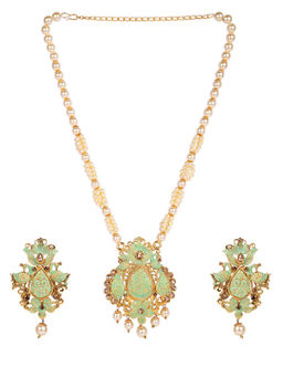 Anika's Creations - Antique Matte Gold Finish Stone Studded Temple Jewellery Set