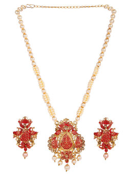 Anika's Creations - Antique Matte Gold Finish Stone Studded Temple Jewellery Set