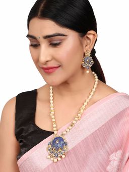 Anika's Creations - Antique Matte Gold Finish Stone Studded Temple Jewellery Set