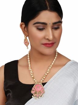 Anika's Creations - Antique Matte Gold Finish Stone Studded Temple Jewellery Set