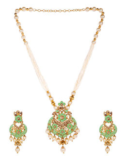 Anika's Creations - Antique Matte Gold Finish Stone Studded Temple Jewellery Set