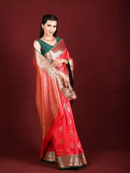 EXCLUSIVA - Magenta Banarasi Blended Silk Woven Saree Zari Work with Unstitched Blouse