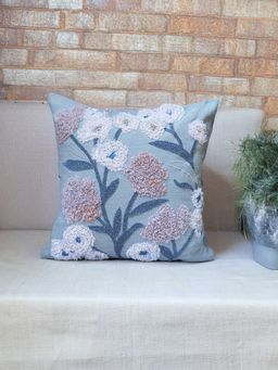 Zeba World - Blue Aari Embroidered Polycotton Cushion Cover (16 x 16 Inches)