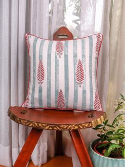 Zeba World - Blue Hand Embroidered & Block Printed Cotton Cushion Cover (16 x 16 Inches)