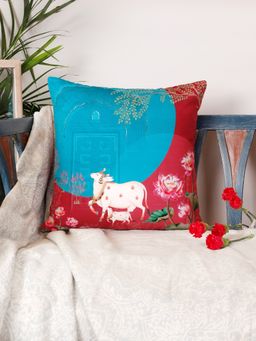 Zeba World - Multi-Color Hand Embroidered & Printed Velvet Cushion Cover (16 x 16 Inches)