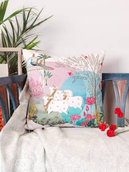 Zeba World - Multi-Color Pichwai Hand Embroidered Velvet Cushion Cover (20 x 20 Inches)