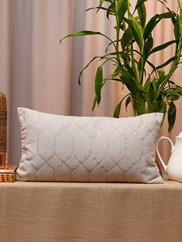 Zeba World - Grey Geometric Embroidered Quilted Cotton Blend Pillow Cover (12 x 22 Inches)