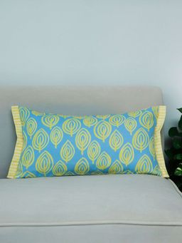 Zeba World - Blue & Yellow Printed Frayed Edges Pillow Cover (12 x 22 Inches)