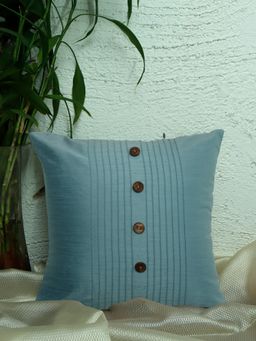 Zeba World - Blue Tuck Technique with Buttons Polyester Cushion Cover (16 x 16 Inches)