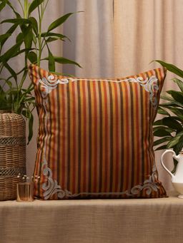 Zeba World - Multi-Color Striped Motifs Embroidered Polyester Cushion Cover (20 x 20 Inches)