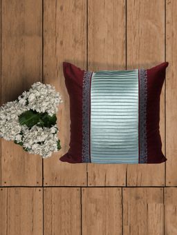 Zeba World - Maroon Patchwork Pleated Motif Polyester Cushion Cover (20 x 20 Inches)