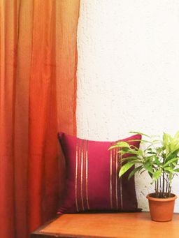 Zeba World - Pink Sequin Stripes Embroidered Polyester Cushion Cover (12 x 12 Inches)