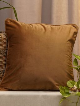 Zeba World - Brown Solid Cord Piped Velvet Cushion Cover (12 x 12 Inches)