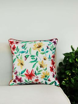Zeba World - White Floral Printed Cushion Cover (16 x 16 Inches)