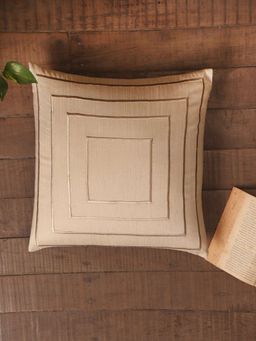 Zeba World - Beige Embroidered Polycotton Cushion Cover (16 x 16 Inches)