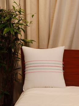 Zeba World - White Technique Cotton Blend Cushion Cover (16 x 16 Inches)