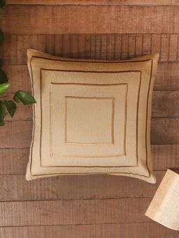Zeba World - Beige Embroidered Polycotton Cushion Cover (16 x 16 Inches)