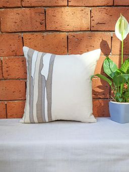 Zeba World - Beige Applique Patchwork Polycotton Cushion Cover (16 x 16 Inches)