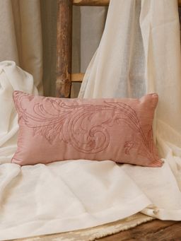 Zeba World - Pink Floral Embroidered & Quilted Polycotton Pillow Cover (12 x 22 Inches)