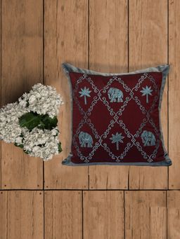 Zeba World - Embroidered Maroon Velvet Cushion Cover (16 x 16 Inches)