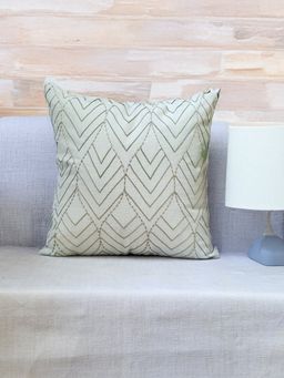 Zeba World - Off White Hand Embroidered Chawal Taka Polycotton Cushion Cover (16 x 16 Inches)