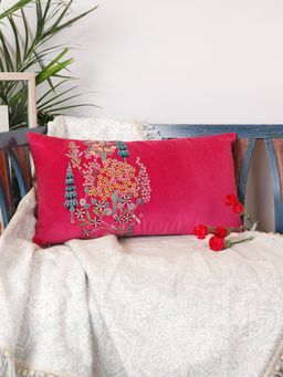 Zeba World - Pink Zari Hand Embroidered Pichwai Velvet Pillow Cover (12 x 22 Inches)