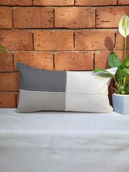 Zeba World - Grey Hand Embroidered Cord & Patchwork Polycotton Pillow Cover (12 x 22 Inches)