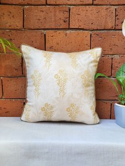 Zeba World - Cream Floral Printed Cord Piped Velvet Cushion Cover (16 x 16 Inches)