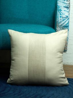 Zeba World - Cream Pleated Technique Cotton Blend Cushion Cover (16 x 16 Inches)