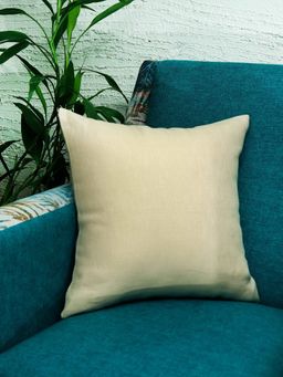 Zeba World - Beige Solid Cotton Blend Cushion Cover (16 x 16 Inches)