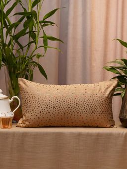 Zeba World - Brown Embellished Self Textured Polyester Pillow Cover (12 x 22 Inches)