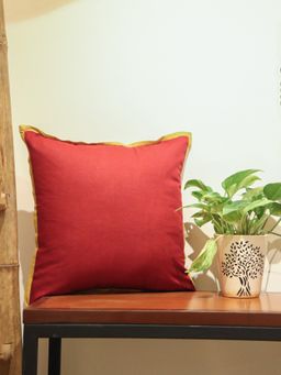 Zeba World - Red Solid Flat Piped Linen Cushion Cover (16 x 16 Inches)