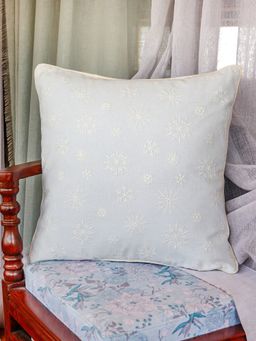 Zeba World - Blue Hand Embroidered Snowflakes Cotton Cushion Cover (20 x 20 Inches)