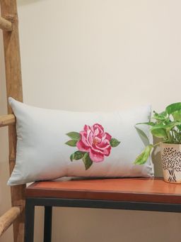 Zeba World - White Hand Painted Flower Pillow Cover (12 x 22 Inches)