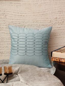 Zeba World - Blue Zari Embroidered & Self Quilted Polyester Cushion Cover (16 x 16 Inches)