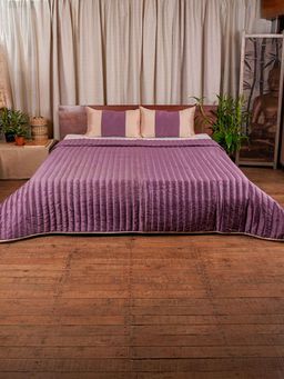 Zeba World - Purple Self Textured Polyester Quilt with 2 Pillow Covers (Double)
