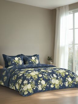 SANSAAR A D'DECOR BRAND LIVE CONSCIOUSLY - Alice Navy Blue Bedsheet with 2 Pillow Covers (King)