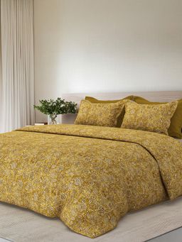 SANSAAR A D'DECOR BRAND LIVE CONSCIOUSLY - Yellow Seraphine Harvest Bedsheet & 2 Pillow Covers (King)