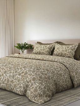 SANSAAR A D'DECOR BRAND LIVE CONSCIOUSLY - Seraphine Sepia Beige Bedsheet with 2 Pillow Covers (King)