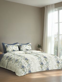 SANSAAR A D'DECOR BRAND LIVE CONSCIOUSLY - Floral Blue Bell Bedsheet with 2 Pillow Covers (King)
