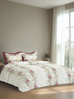 SANSAAR A D'DECOR BRAND LIVE CONSCIOUSLY - Floral Pink Bedsheet with 2 Pillow Covers (King)