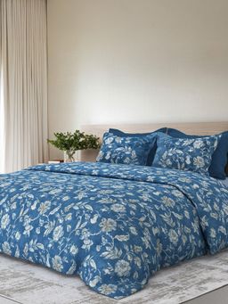 SANSAAR A D'DECOR BRAND LIVE CONSCIOUSLY - Clara Blue Bedsheet with 2 Pillow Covers (King)