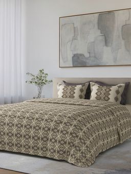 SANSAAR A D'DECOR BRAND LIVE CONSCIOUSLY - Kilim Cocoa Ash Grey Bedsheet with 2 Pillow Covers (King)