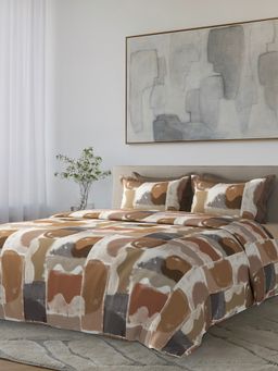 SANSAAR A D'DECOR BRAND LIVE CONSCIOUSLY - Quantas Brick Dust Brown Bedsheet & 2 Pillow Covers (King)